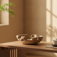 Wooden Bowl with Cutout Openings Handmade Fruit Plate Organic for Tea Table