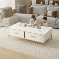 Coffee Table with Drawers Gold Trim Rectangular Coffee Table Modern Furniture for Living Room, Apartment, Lounge