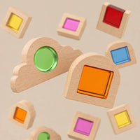 Wooden Building Toy with Acrylic Inserts Stackable Sensory Blocks with Colored Openings Burr Geometric Blocks for Kids, Playroom