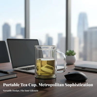 Tea Infuser Cup with Handle Large Capacity Portable Tea Separation Bottle Leak-Resistant Seal Double Wall Glass Tumbler for Men, Adults, Travel, Car