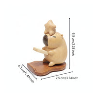 Simple Face Capybara Desk Decor Natural Wood Grain Handheld Ornament Carved Decorative Piece Dark Brown Accents for Home Decoration