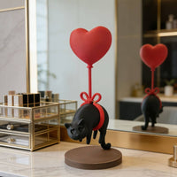 Feline Statue with Heart Balloon Cute Dark Feline Balloon Statue Gift Idea