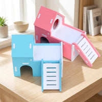 Hamster House with Double Sloped Roof Nest, Double Deck Wood Composite Gerbil House and Hamster Sleeping Nest, Small Animal Accessories
