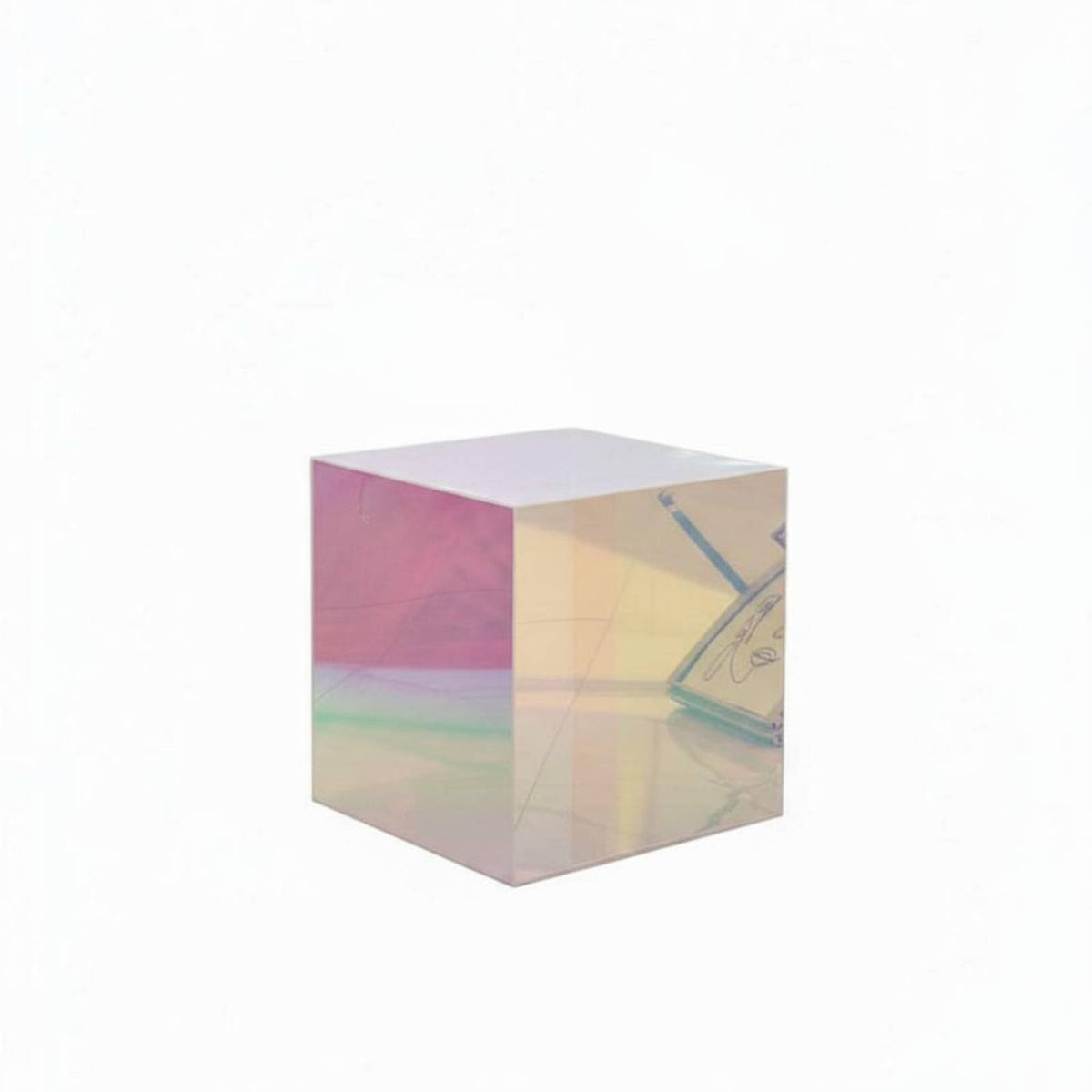 Rainbow Color Iridescent Acrylic Table Modern aesthetic Iridescent Square Table Minimalist Household Furnishing Space-Saving for Design aficionados, Interior Decorators, Living Room, Beside Sofa, Bedroom, Small Spaces
