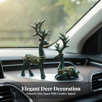 2 Pieces Car Console Deer Statues Hand-Painted Couple Deer Figurine Set Good Auspicious Symbol Vehicle Accessory for Couples, Drivers, Home, Desktop