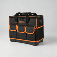 Oxford Textile 18 Inch Tool Bag Black and Orange Hard Bottom Tool Bag Flat-Lid Design Portable Storage Reinforced Handle