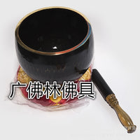 Guangyuanlin Pure Copper Buddhist Singing Bowl, Black and Brass Lotus Design, 3.5-42 inch