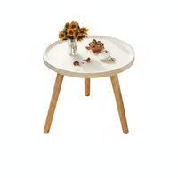 Space Saving Small Coffee Table Minimalist Design Wooden Nightstand Stable Tripod Base Home Furniture Thickened Tabletop for Balcony