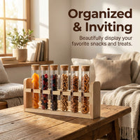Glass Storage Jars with Wooden Stand, Airtight Food Storage Jars, Clear Glass Kitchen Countertop Storage Organizer