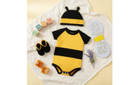 4 Pieces Initial Birthday Gift Newborn Bee Outfit with Wings Short Sleeve Bumblebee Baby Costume Photo Prop Infant Bee Romper Set for Newborns, Infants, Halloween