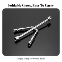 Portable Folding Cross Wrench Easy Storage 4 Way Folding Lug Wrench Carbon Steel for Roadside Emergency, Travel