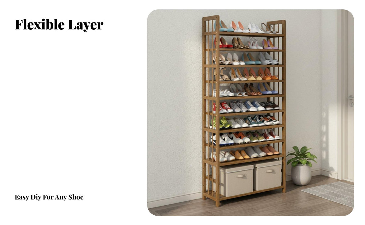Space Saving Bamboo Shoe Rack Large Capacity Bamboo Shoe Shelf Sturdy and Long-Lasting Strong Load-Bearing for Homeowners, Apartment Dwellers, Hallway, Bedroom, Living Room, Balcony