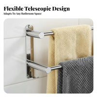 Drillno-Drill Installation Extendable 3-Bar Wall Rack Rust-Resistant 3-Tier Towel Rack with Bar Easy to Install Bathroom Organizer Space-Saving for Apartment Dwellers, Dorm Residents, Washroom, Laundry Room, Kitchen, Spa