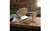 Polished Silver Vintage Car Rearview Mirrors Long Tapered Arms Chrome Round Rearview Mirrors Mounting Gaskets Vintage Round Car Mirror