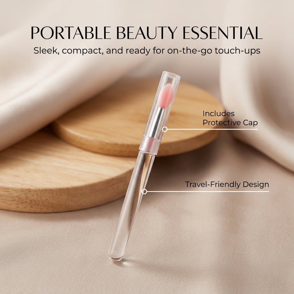 Brush with Cover for Lipstick Gloss Makeup with Cap for Travel, Acrylic Handle Handbag Cosmetics for Women
