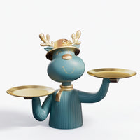 Gold-Accented Deer Figurine with Trays Modern Animal Storage Ornament Small Deer Statue with Tray Cute for Entryway