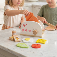 Wooden Pretend Breakfast Appliance Printed Symbols Toy Breakfast Set Smooth Painted Wooden Toy