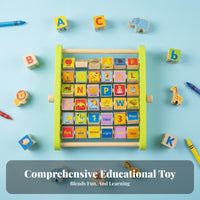 Multifunctional Wooden Alphabet and Number Frame Solid Wood Construction Flip Block Learning Toy for Toddlers, Preschool, Playroom