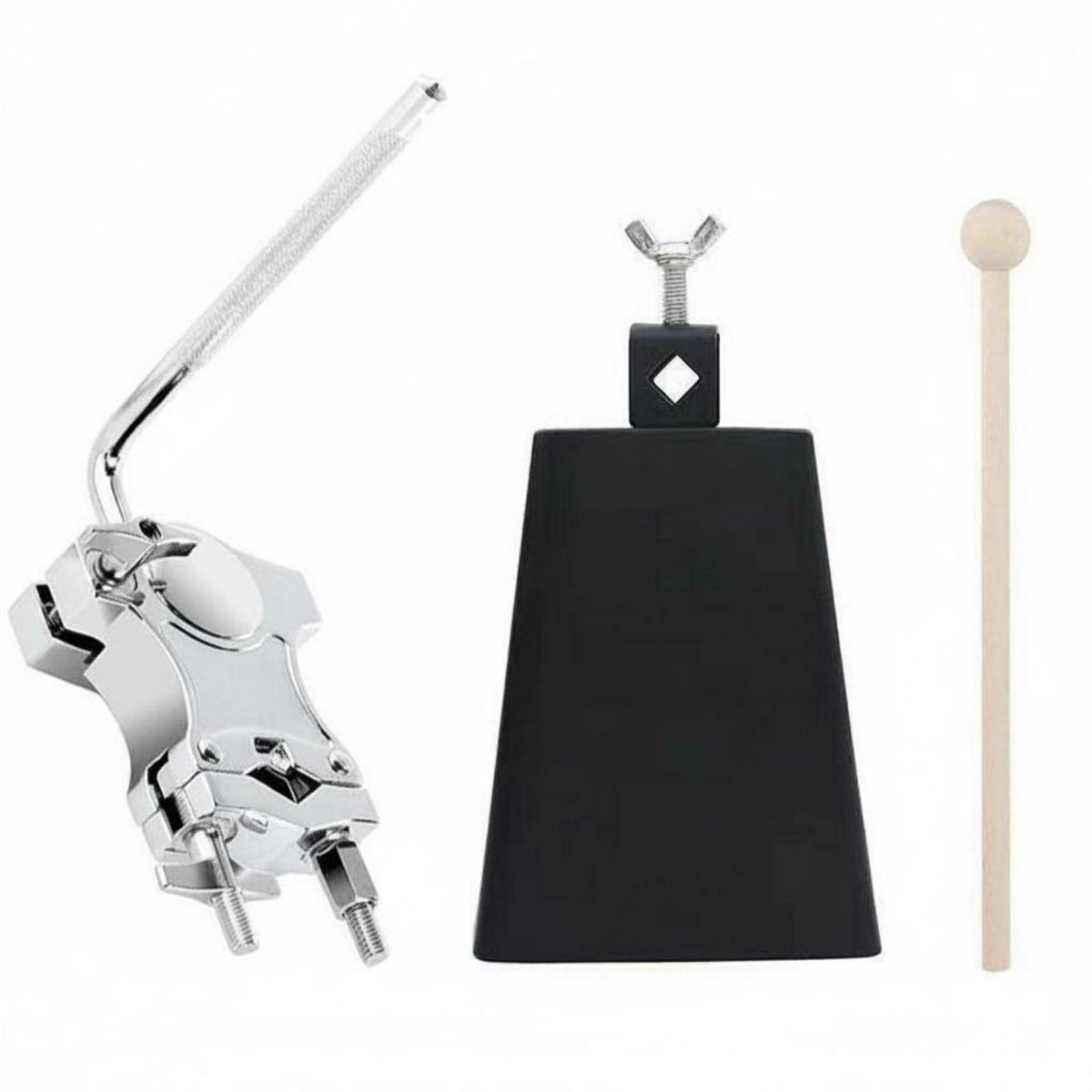 Cowbell and Mount Set Easy to Install Cowbell Mounting Bracket Sturdy Drum Set Extension Clamp