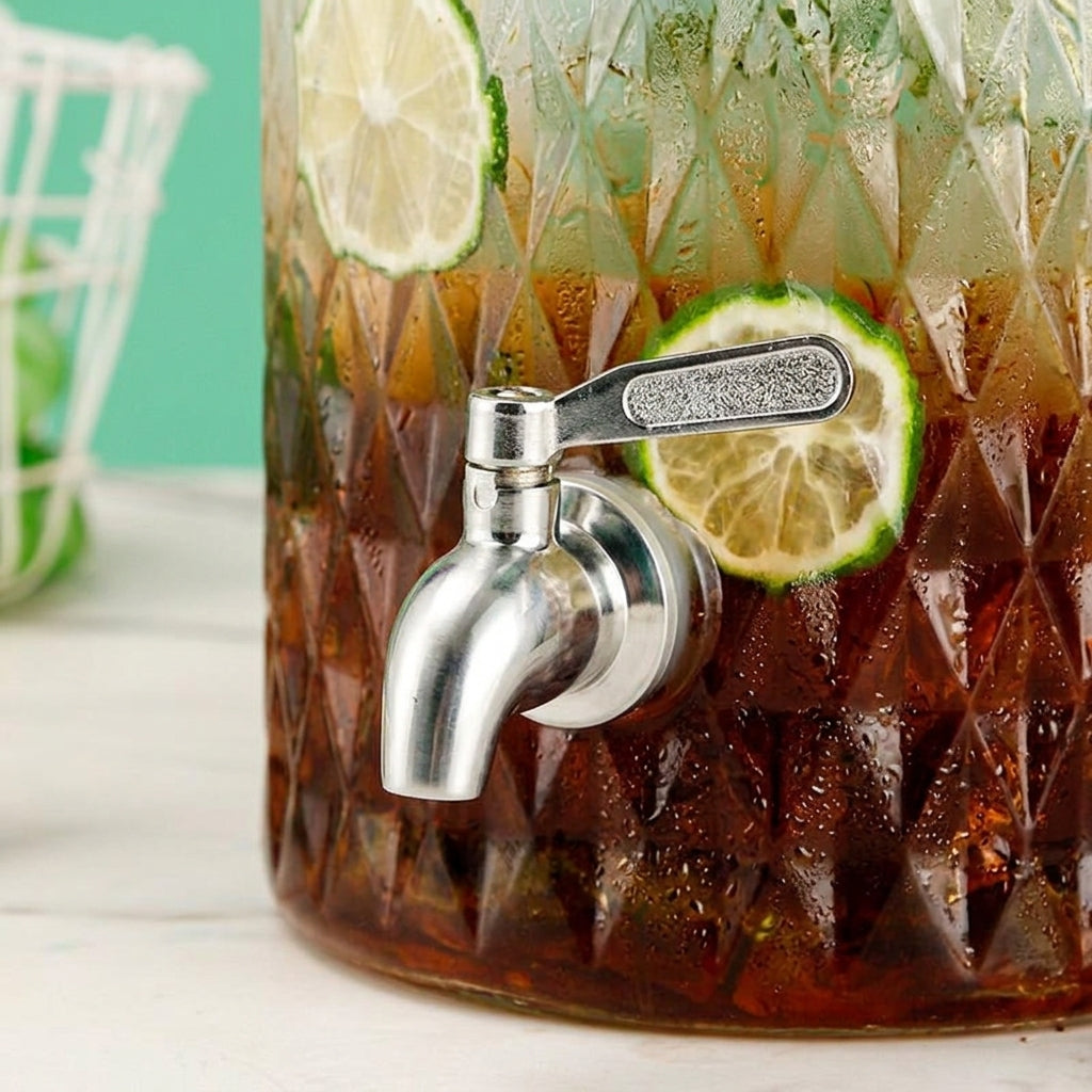Water Dispenser Glass Water Jug with Fruit Infuser and Wooden Stand, Large Capacity Drink Dispenser with Screw-Top Lid, Food Grade Iced Tea