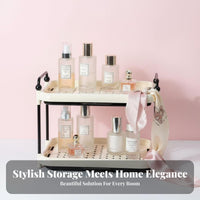 Doubletier Design 2-Tier Makeup rack area Saving 2-Tier Organizer Large Capacity Cosmetic Holder Easy to Clean for Women, Adults, Students, Dressing Table, Desktop, Bathroom, Bedroom