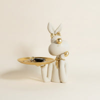 Sculpted Rabbit Figurine with Tray Gold-Tone Bunny Tray Statue Decorative Rabbit Statue Golden for Entryway, Vanity, Living Room