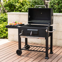 Wheeled Briquette Grill Built-in Thermometer Briquette Grill Flank Shelf