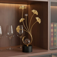 Decorative Ginkgo Leaf Sculpture with Crystal Gold Ginkgo Leaf Ornament Freestanding Tabletop Sculpture Modern for Living Room, Entryway, Console Table, Sideboard