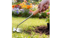 Wood Handle Stainless Steel Weeder Precise Weeding Unwanted Plant Puller Rust Resistant Unwanted Plant Remover Tool Strong Prongs for Garden, Yard