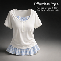 T Shirts for Women UK with Plaid Panel Patchwork Design, Oversized Loose Fit Round Neck Ladies for Work and Office Wear, Short Sleeve Tops