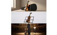 Beginner Acoustic Violin Solid Wood Violin Starter Kit Glossy Fiddle All in One for Adults, Music Lessons, Performances