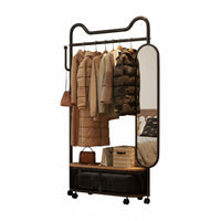 Complete Design Rolling Coat Rack with Mirror Space-Saving Rolling Clothes Rack with Shelves Easy Assembly Garment Stand Sturdy Construction for Renters, Students, Adults, Bedroom, Entryway, Small Apartment, Dorm Room