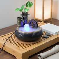Compact Design Ceramic Water Wheel Fountain Handmade Craftsmanship Feng Shui Wealth Fountain Feng Shui Water Feature for Office, Entryway
