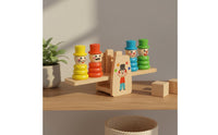 Develops Hand-Eye Coordination Wooden Clown Balance Scale Early Learning Clown Stacking Rings Toy Parent-Child Interaction Seesaw Balance Stacking Toy for Preschoolers, Toddlers
