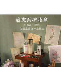 复古可旋转木质化妆品收纳盒桌面梳妆台护肤品口红整理置物架分层