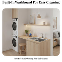 Laundry Sink with Washboard Easy to Cleaning Basin with Washboard Brushed Finish Stainless Steel Laundry Basin for Homemakers, Families, Basement
