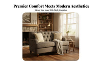 timeless Country design Button-Tufted Settee Vintage Look Sofa Comfortable paddinging Upholstered Furniture sturdy Wood Legs for Interior Decorators, Apartment Dwellers, Living Room, Lounge Area, Bedroom, Entryway