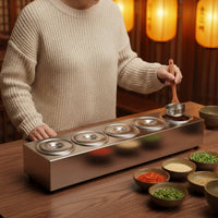 Condiment Organizer with Lid Food-Grade Condiment Organizer with Lids Rust-Resistant Five Compartment Seasoning Box for Caterers, Restaurant Kitchens