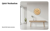 Round Wooden Clock Quiet Mechanism Rustic Wall Clock Non-Ticking for Living Room, Bedroom, Kitchen