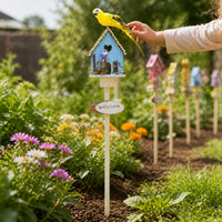 Garden Yard Decoration Wooden Birdhouse Stake Outdoor Landscape Ornament for Balcony Kindergarten
