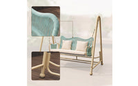 Cushioned Double Swing Chair with Canopy Freestanding Rattan Hanging Chair with Stand Weather-Resistant Furniture Long-Lasting for Couples, Balcony