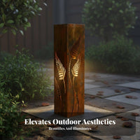 Fern Frond Garden Art Stake Weathered Look Rusted Metal Garden Pillar Cut