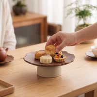 Pedestal Plate Decorative Serving Stand Raised Pedestal Stand with Wooden Top for Dessert Display