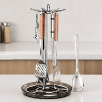 Kitchen Tool Storage, Stainless Steel, With Draining, 17x19x46cm, Rotating, 6 Hooks, Cutlery Holder