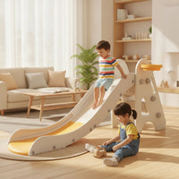 Foldable Indoor Toddler Slide Easy to Climb Toddler Playset with Basketball Hoop Freestanding Slide with Basketball Hoop Plastic for Toddlers, Children