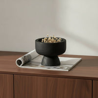 Tabletop Planter Wood-Grain Planter with Pedestal Base Black Pedestal Bowl for Refined Aesthetic Seekers