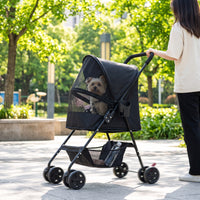 Foldable Pet Stroller with Cup Holder Breathable Pet Stroller with Storage Basket Lightweight Collapsible for Small Dogs, Cats, Outdoor Walks, Travel