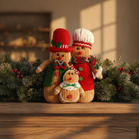 Gingerbread Family Figurine Handcrafted Gingerbread Decoration with Scarves Standing Figure for Shelves