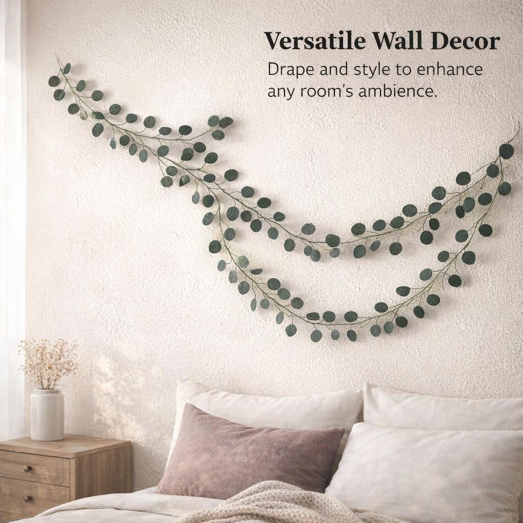 Artificial Eucalyptus Garland Silk Cloth, 72 Leaves Greenery Vines Realistic, Indoor Outdoor Eucalyptus Garland for Wedding Backdrop Wall Accent