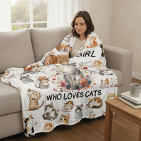 Flannel Cat Lover Blanket for Girls, Living Room Bedroom Sofa Throw